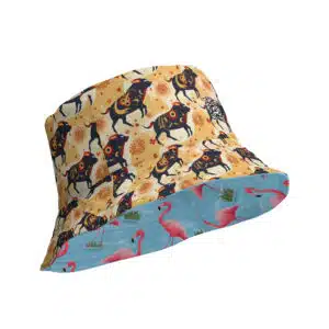 Camargue Carnival: Flamingo & Bull - Reversible bucket hat